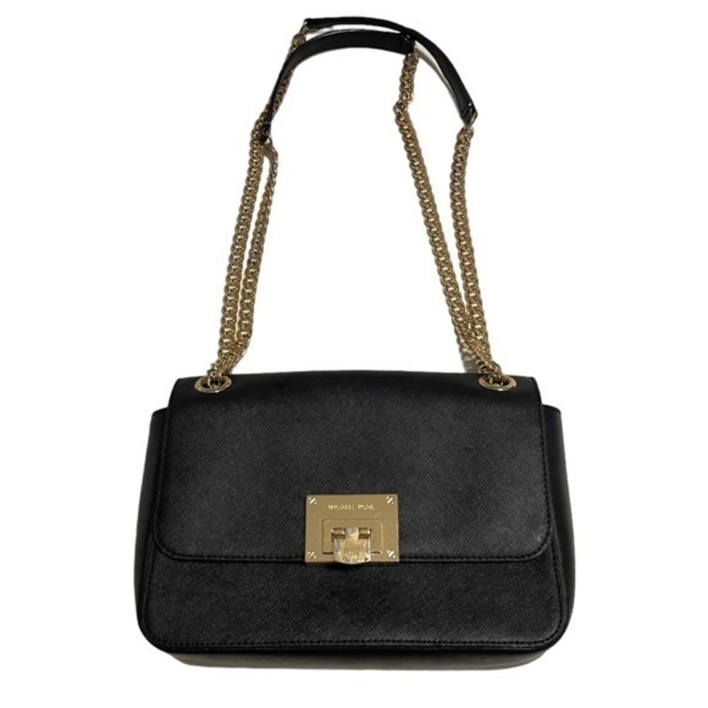 Michael Kors Black Tina Leather Gold Chain Crossbody/Shoulder Bag